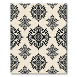 Black Damask Floral Area Rug on Ivory