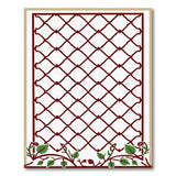 Red Lattice Trellis Area Rug with Verdant Foliage