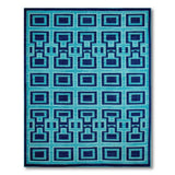 Teal Navy Geometric Grid Modern Area Rug