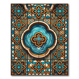 Ornate Teal Tile Fountain Area Rug