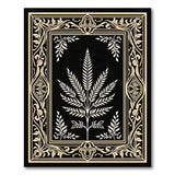 Ornate Gold Framed Cannabis Leaf Black Area Rug