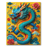 Coiled Blue Dragon with Peonies Clouds Area Rug