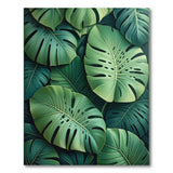 Boho Chic Green Lush Overlapping Monstera Leaves Area Rug