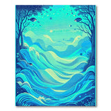 Teal Blue Oceanic Wave Fantasy Area Rug