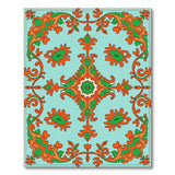 Ornate Teal Persian Rug with Orange Floral Vines