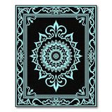 Teal Mandala Area Rug on Black with Ornate Border