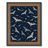 Celestial Bats Navy Area Rug with Gold Frame