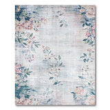 Grey Distressed Floral Area Rug with Pink Roses