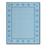 Light Blue Woven Rug with Ornate White Lace Border