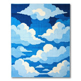 Layered Blue Clouds Geometric Area Rug