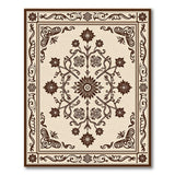 Ornate Cream Floral Rug with Brown Vine Borders