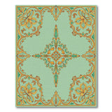 Teal Gold Ornate Floral Border Rug