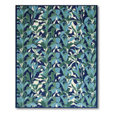 Navy Teal Leaf Floral Area Rug