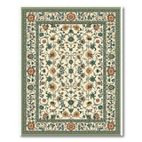 Ivory Persian Floral Area Rug with Green Border