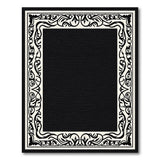 Ornate Floral Border Area Rug - Black White