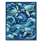 ODIKA Blue Sea Turtle Ocean Wave Washable Area Rug - Low Pile & Non-Slip