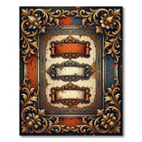 Ornate Baroque Frame Area Rug with Scroll Banners