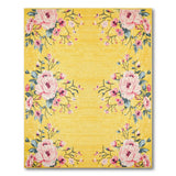 Vintage Pink Peony Floral Area Rug on Yellow