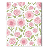 Pink Roses Daisies Floral Pattern Area Rug