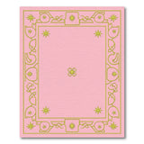 Ornate Pink Area Rug with Gold Floral Border