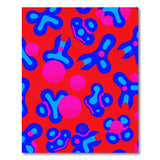 Vibrant Red Abstract Rug with Blue Pink Blobs