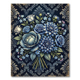 Vintage Blue Rose Bouquet Damask Area Rug