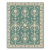 Ornate Teal Persian Area Rug with Ivory Motifs