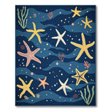 Starfish Ocean Waves Blue Area Rug