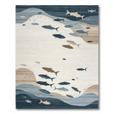 Blue Ocean Fish Waves Coastal Area Rug