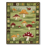 Kids Cartoon Whimsical Mushroom Meadow Area Rug