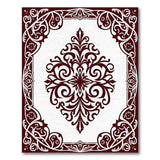 Ornate Red Damask Floral Border Area Rug