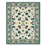 Vintage Floral Cream Area Rug with Green Vines Pink Blooms