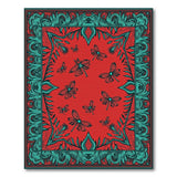 Red Persian Butterfly Rug with Teal Border