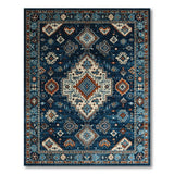 Navy Heritage Tribal Area Rug with Geometric Diamonds