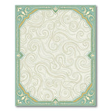 Ornate Teal Frame Area Rug with Golden Swirls