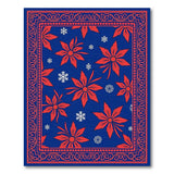 Red Poinsettia Snowflake Navy Area Rug