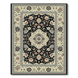 Black Field Persian Floral Medallion Area Rug
