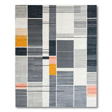 Modern Geometric Block Area Rug Black Grey Yellow Coral