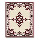 Ornate Beige Persian Area Rug with Maroon Motifs