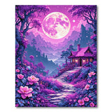 Enchanted Purple Cottage Moonlit Forest Rug