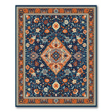 Blue and Teal Navy Blue Traditional Persian Floral Area Rug