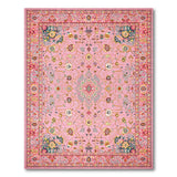 Pink Traditional Persian Area Rug with Teal Medallion