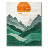 Layered Green Mountains Orange Sun Rug