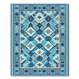 Blue and Teal Blue Teal Heritage Tribal Geometric Rug