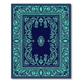 Navy Teal Ornate Floral Border Area Rug