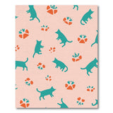 Playful Teal Cats Orange Paw Prints Pink Rug