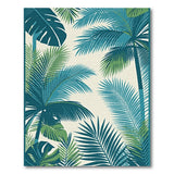 Teal Palm Leaf Coastal Beach Area Rug