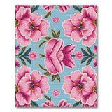 Vintage Pink Peony Floral Teal Area Rug
