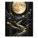 Washable Black & Gold Art Deco Abstract Moon Low Pile Area Rug