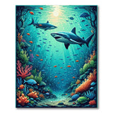 ODIKA Shark Underwater World Washable Area Rug, Non-Slip Low Pile Kids Playroom Carpet